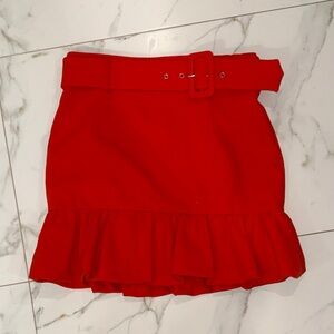 Zara Red Mini Skirt with Ruffle Hem